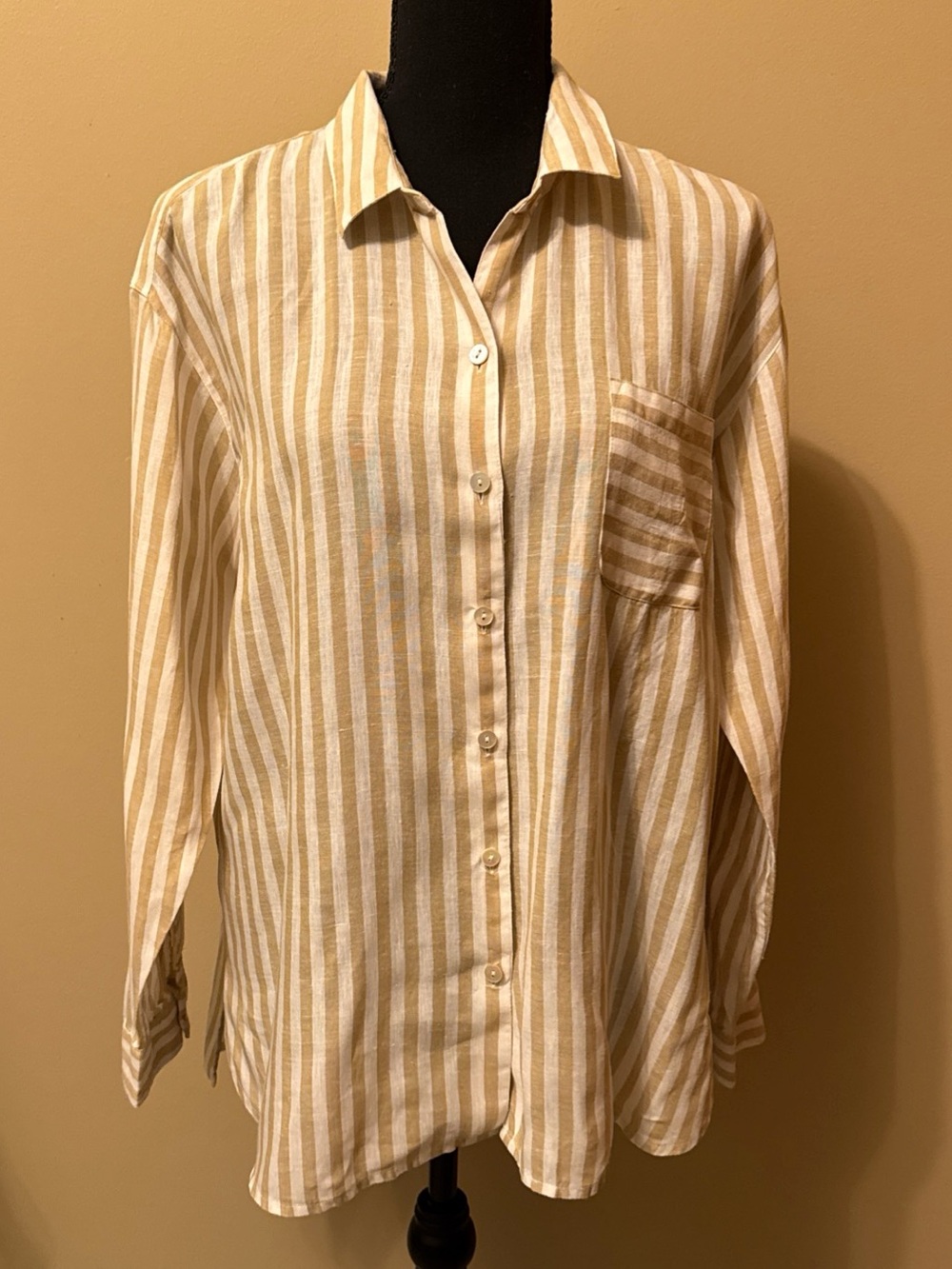 J. Jill Yellow and White Striped Button-Up Blouse